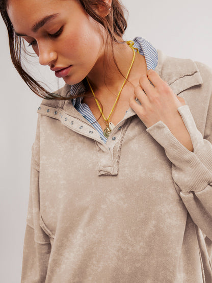 Sultyra Decorative Line Design Sense Top with Slit Lantern Sleeves polo