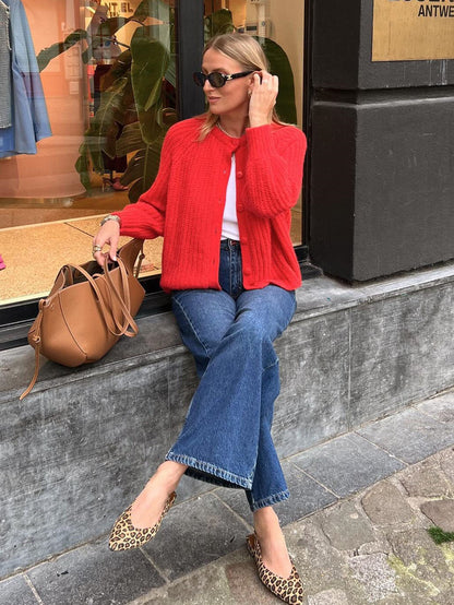 Cross-border women's clothing Y2K European and American Style2024Autumn New Solid Color Cardigan Long Sleeve Knitted Sweater Jacket for Women B66021