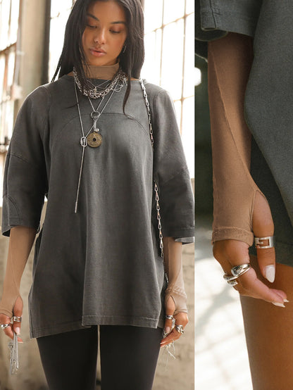 Sultyra See-Through Long Sleeve Half High Collar Slim Fit