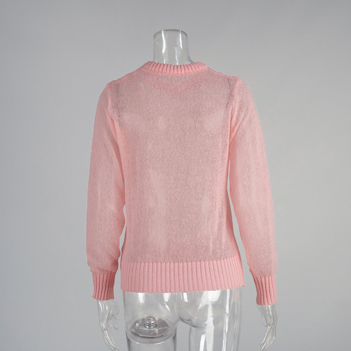 Cross-border Mohair Crew Neck Pullover Sweater European and American Style2025Spring and Summer New Comfortable Knitted Base Semi-Transparent Sweater for Women