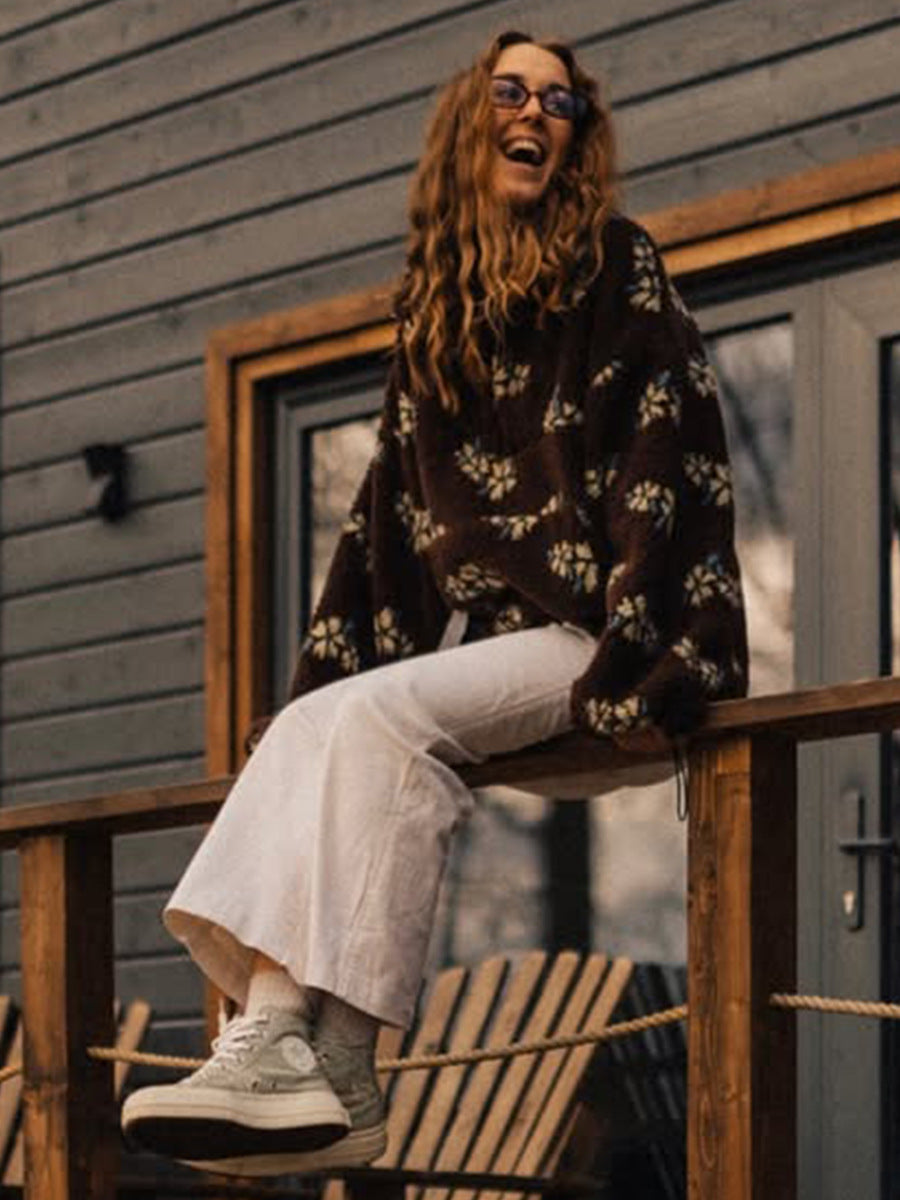 Cross-border fleece floral sweatshirt Europe and America2025Autumn and Winter New Fashion Sweatshirt Warm Fuzzy Sweatshirt Fleece Top for Women