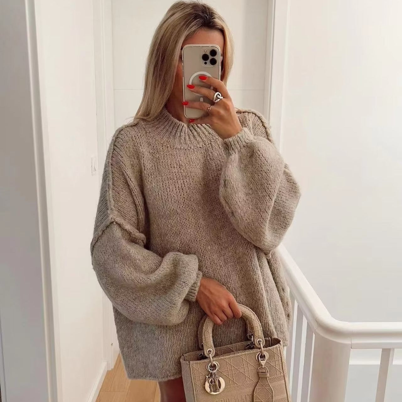 Cross-border Wholesale European and American Women's Clothing2024New Spring and Autumn Season Elegant Round Neck Simple Style Thin Knitted Sweater A34318
