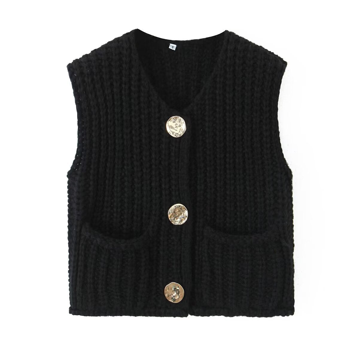 11Color Amazon2024Spring and Autumn New Women's Fashion European and American Style Pocket Sleeveless Short Knitted Cardigan Vest