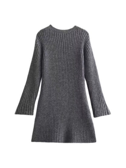 Cross-Border Amazon2025Spring and Autumn New Women's Fashion European and American Style Ribbed Knitted Dress M6247