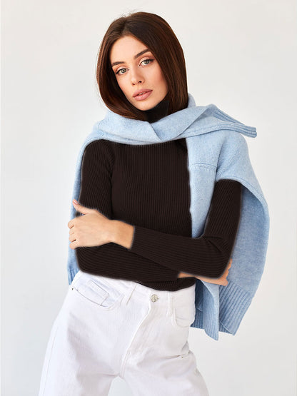 Cross-border Turtleneck Sweater Knitted Base Shirt European and American Style2025Amazon Autumn Knitted Sweater High Neck Pullover Sweater for Women