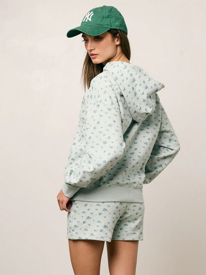 Sultyra Floral Casual Hooded Sweatshirt High Waist Comfortable Shorts Set