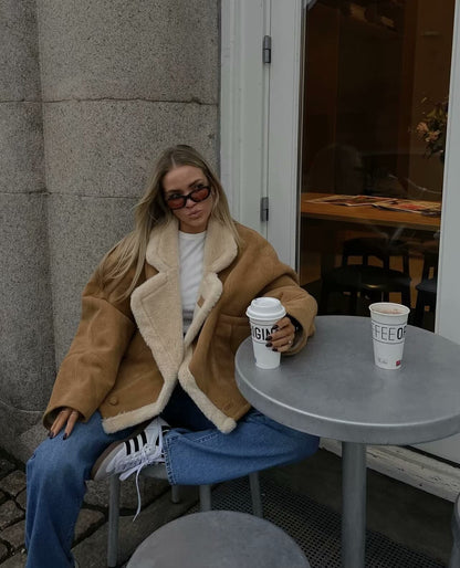 Cross-Border Amazon2025Autumn and Winter New Women's Fashion Loose Warm Retro Lamb Wool Coat D79245