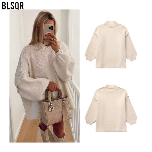 Cross-border Wholesale European and American Women's Clothing2024New Spring and Autumn Season Elegant Round Neck Simple Style Thin Knitted Sweater A34318