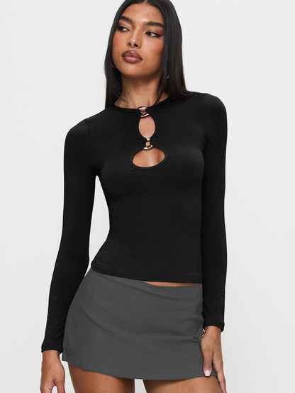 Sultyra Metal Ring Buckle Hollow Long Sleeve