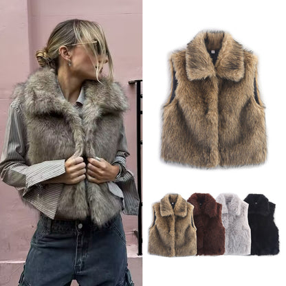 Cross-border women's clothing2025Autumn New Casual Street Fashion Vest Faux Fur Top