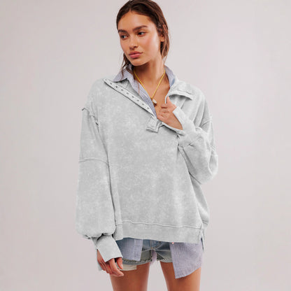 Sultyra Decorative Line Design Sense Top with Slit Lantern Sleeves polo