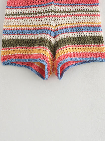 Amazon Cross-Border Europe and America2025Spring New Crochet POLO Collared Knitted Top and Shorts Set B62049