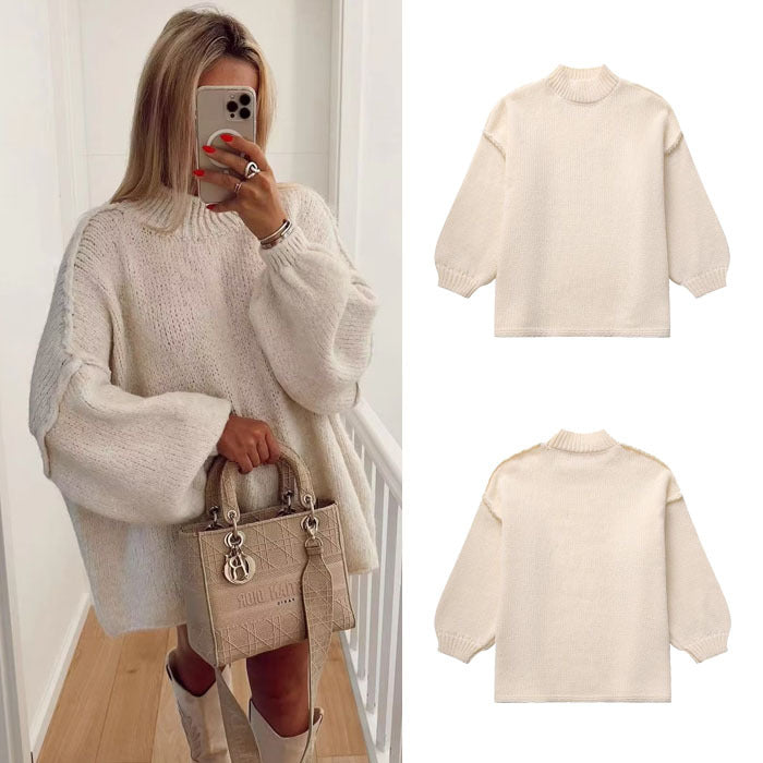 Cross-border Wholesale European and American Women's Clothing2024New Spring and Autumn Season Elegant Round Neck Simple Style Thin Knitted Sweater A34318