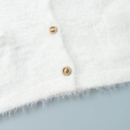 Cross-border Plush Long Sleeve Half-length Dress Set European and American Style2025Autumn and Winter New Single-Breasted Cardigan and Skirt Set