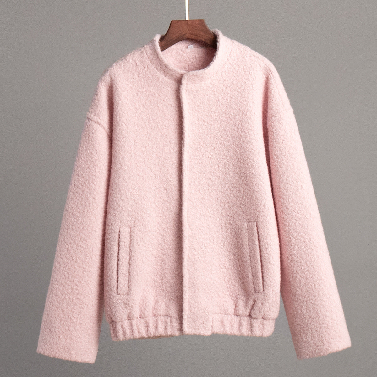 Cross-border Pink Jacket Europe and America2025Winter New Style Elegant Casual Stand Collar Drop Shoulder Short Furry Coat