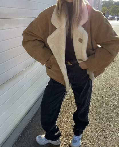 Cross-Border Amazon2025Autumn and Winter New Women's Fashion Loose Warm Retro Lamb Wool Coat D79245