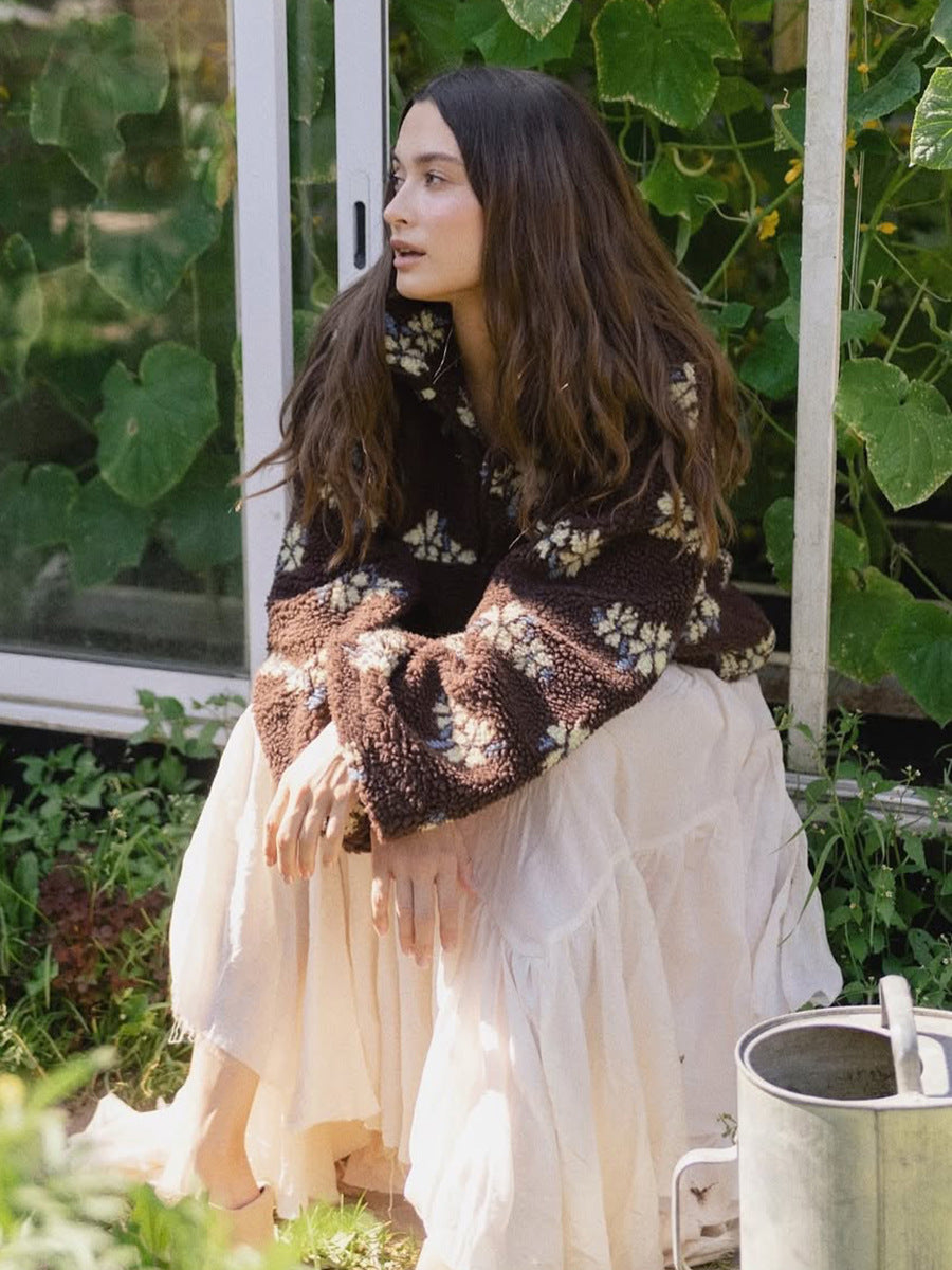 Cross-border fleece floral sweatshirt Europe and America2025Autumn and Winter New Fashion Sweatshirt Warm Fuzzy Sweatshirt Fleece Top for Women