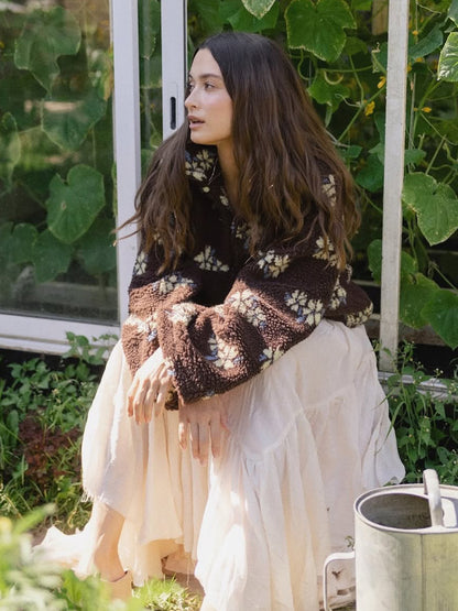 Cross-border fleece floral sweatshirt Europe and America2025Autumn and Winter New Fashion Sweatshirt Warm Fuzzy Sweatshirt Fleece Top for Women