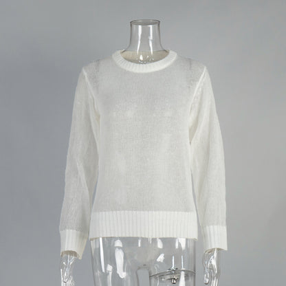 Cross-border Mohair Crew Neck Pullover Sweater European and American Style2025Spring and Summer New Comfortable Knitted Base Semi-Transparent Sweater for Women