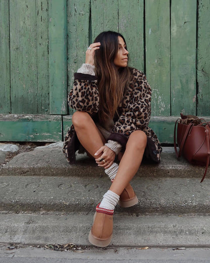 Foreign Trade Amazon Women's Clothing Autumn Winter American Style Leopard Print Casual Loose Long Sleeve Jacket for Women A34397