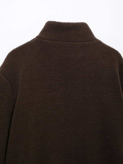 Cross-Border2024European and American Style Autumn Winter New Women's Solid Color Lazy Style Lamb Wool High Neck Woolen Coat A65002