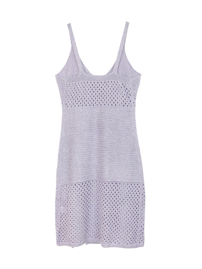 Foreign Trade Cross-Border European and American Amazon Source Manufacturer Knitted Long Hollow Strap Slit Dress for Summer