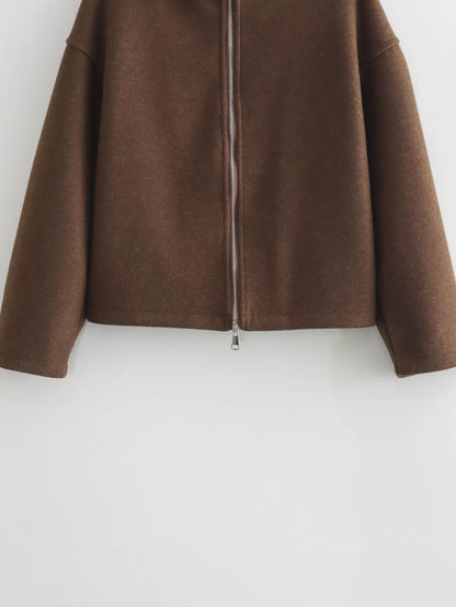 Europe and America2024Spring and Autumn Sports Jacket Stand Collar Loose Long Sleeve Women's Woolen Jacket Coat B88688