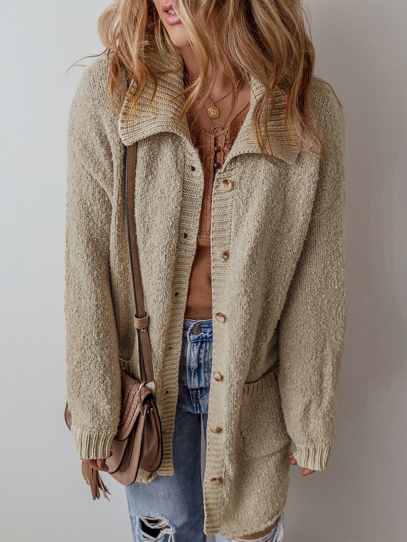 Sultyra Mid-Length Open Drop Shoulder Knitted Cardigan