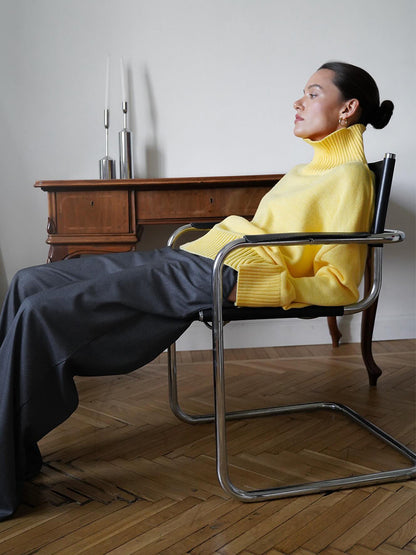 Cross-Border2025Hot-Selling European and American Style Autumn Winter Solid Color High Neck Knitted Sweater Loose Slimming Versatile Knitted Sweater for Women