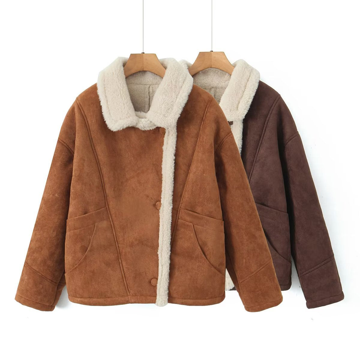 Cross-Border Amazon2025Autumn and Winter New Women's Fashion Loose Warm Retro Lamb Wool Coat D79245