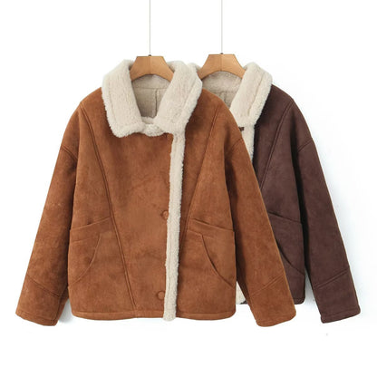 Cross-Border Amazon2025Autumn and Winter New Women's Fashion Loose Warm Retro Lamb Wool Coat D79245