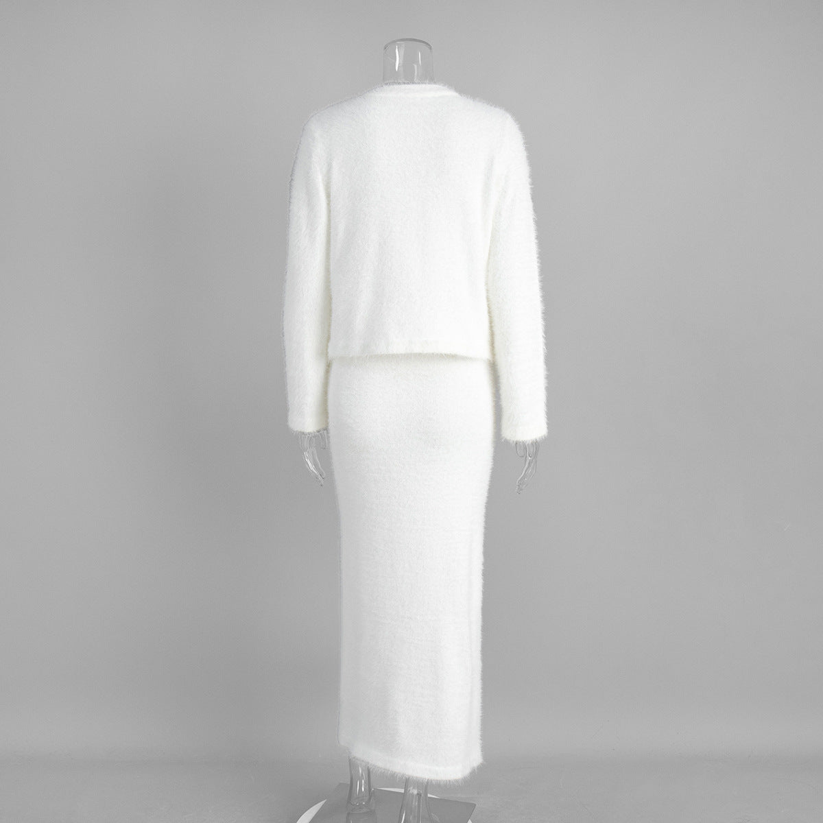 Cross-border Plush Long Sleeve Half-length Dress Set European and American Style2025Autumn and Winter New Single-Breasted Cardigan and Skirt Set
