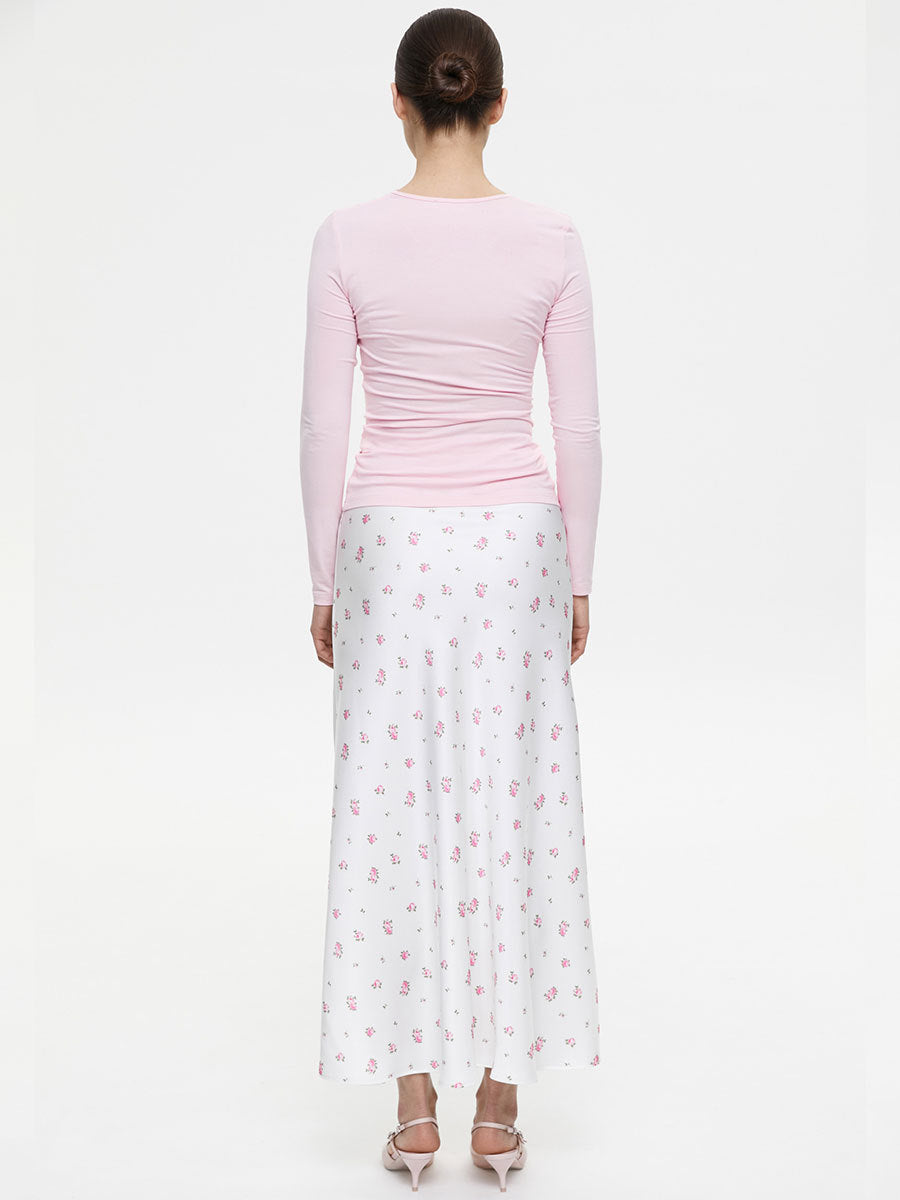 Cross-border Printed Midi Skirt European and American Style2025Spring and Summer New Elegant Floral Satin Printed Draped High-Waisted Skirt