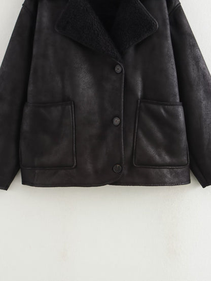 2024Autumn Fashion Turn-Down Collar Three-Color Fur Integrated Long-Sleeve Jacket Coat Cross-Border Amazon Women's Clothing B88788