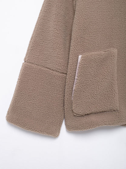 Cross-Border2024European and American Style Autumn Winter New Women's Solid Color Lazy Style Lamb Wool High Neck Woolen Coat A65002