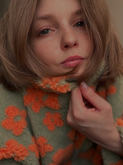 Cross-border fleece floral sweatshirt Europe and America2025Autumn and Winter New Fashion Sweatshirt Warm Fuzzy Sweatshirt Fleece Top for Women