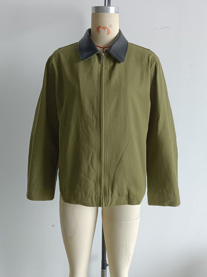 Cross-Border Foreign Trade Women's Clothing2025Autumn European and American Style Turn-Down Collar Long Sleeve Retro Color-Block Jacket Baseball Coat for Women A15057