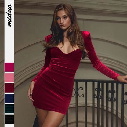 Sultyra Velvet Pleated Bodycon Sexy Gown