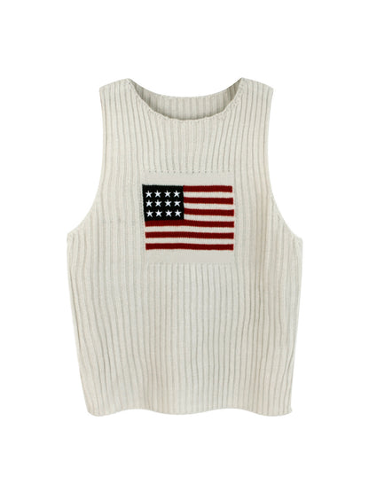 Foreign Trade Cross-Border European and American Amazon Source Manufacturer Sweater Women's Knitted Top American Independence Day Flag Vest Summer