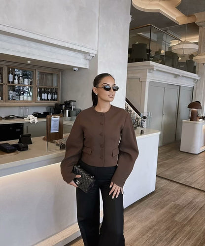 Women's Clothing2025Autumn Balloon Fit Round Neck Short Jacket+Mini Skirt Two Piece Suit B4