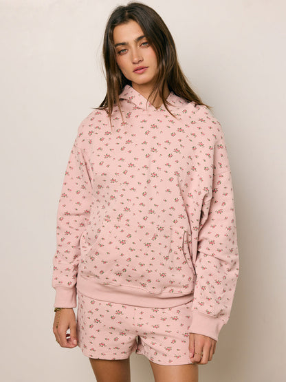 Sultyra Floral Casual Hooded Sweatshirt High Waist Comfortable Shorts Set