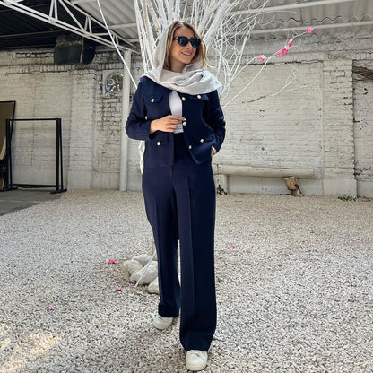 Wholesale Cross-Border Amazon Autumn Winter New Women's Fashion Small Fragrance Style Button Decor Short Blazer B88646