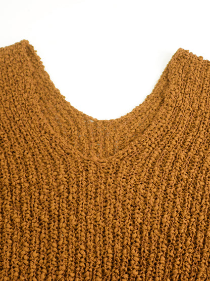 Foreign Trade Cross-Border European and American Amazon Source Manufacturer Large V Collar Hollow Pullover Knit Sweater Long Sleeve Solid Color Spring Autumn