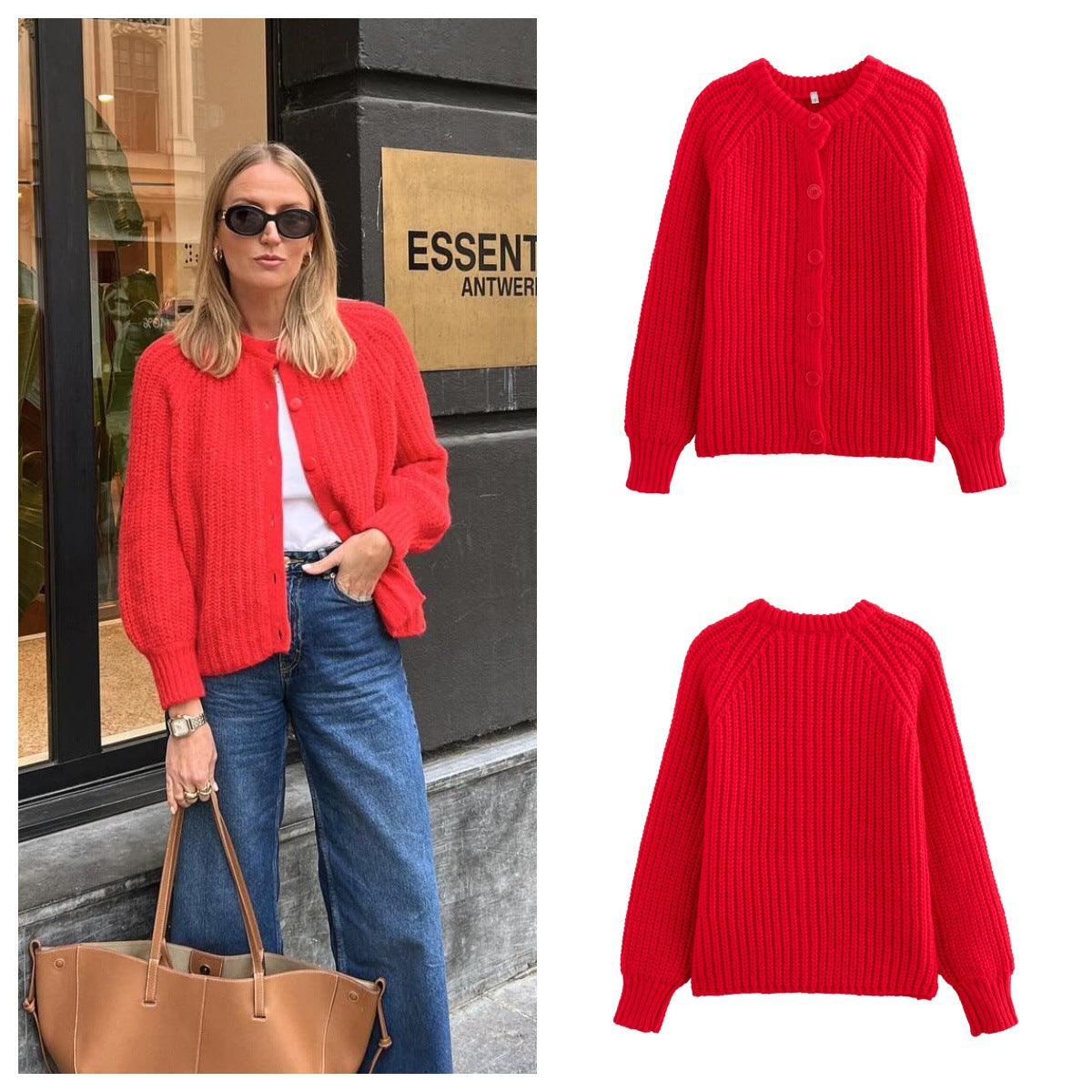 Cross-border women's clothing Y2K European and American Style2024Autumn New Solid Color Cardigan Long Sleeve Knitted Sweater Jacket for Women B66021