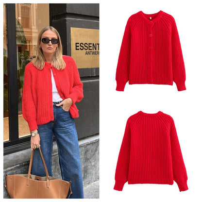 Cross-border women's clothing Y2K European and American Style2024Autumn New Solid Color Cardigan Long Sleeve Knitted Sweater Jacket for Women B66021