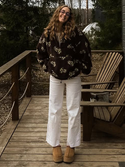 Cross-border fleece floral sweatshirt Europe and America2025Autumn and Winter New Fashion Sweatshirt Warm Fuzzy Sweatshirt Fleece Top for Women