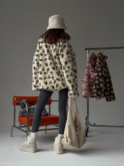 Cross-border fleece floral sweatshirt Europe and America2025Autumn and Winter New Fashion Sweatshirt Warm Fuzzy Sweatshirt Fleece Top for Women