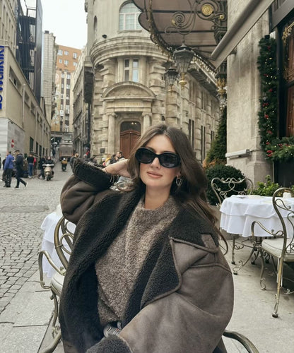 Foreign Trade Women's Clothing Wholesale2025Spring and Autumn New Casual Leather and Fur Integrated Double-Sided Jacket with Turn-Down Collar B88681