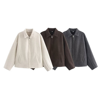 2025Autumn Fashion Three-Color Solid Wide Zipper Wool Coat Cross-Border Amazon Women's Clothing B88780