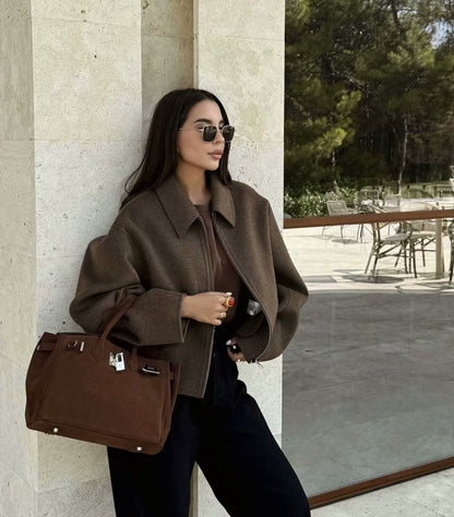 2025Autumn Fashion Three-Color Solid Wide Zipper Wool Coat Cross-Border Amazon Women's Clothing B88780